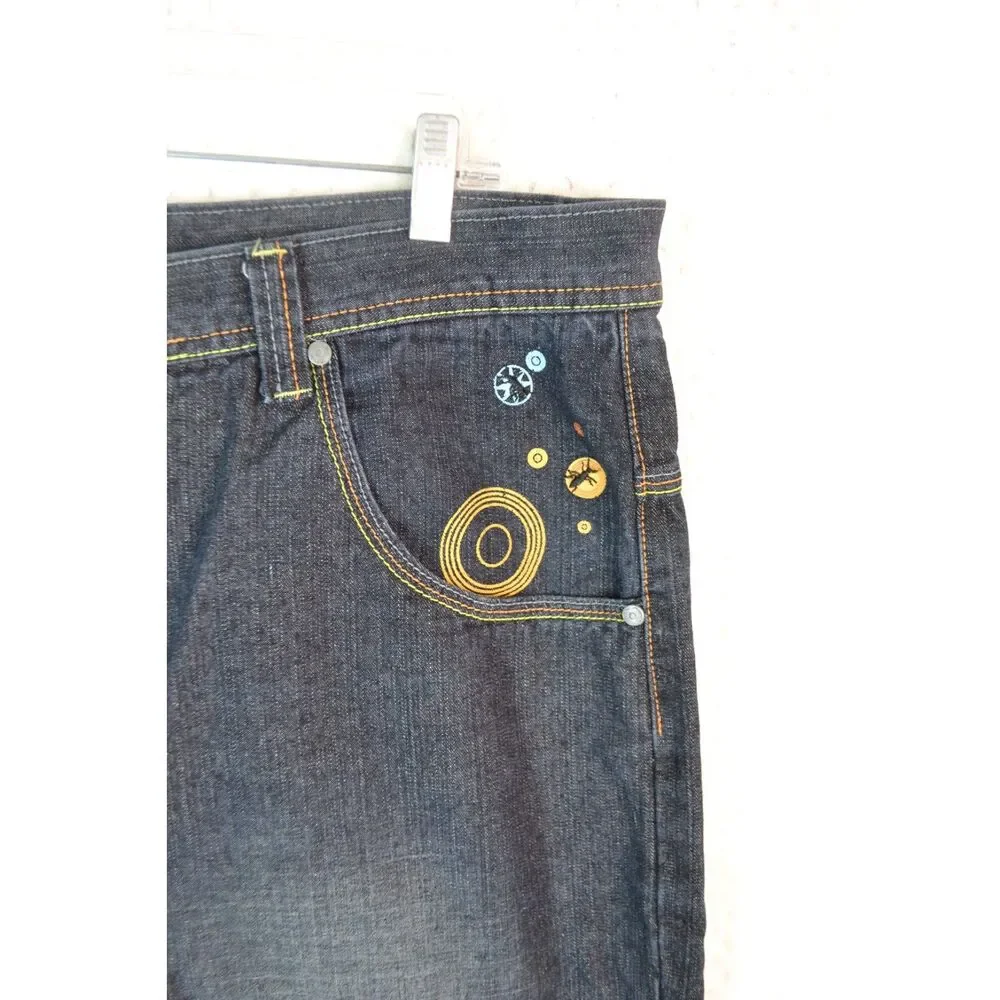Paco Jeans Men's 38x32 Dark Wash Graphic Print Baggy Y2K Skater Jeans